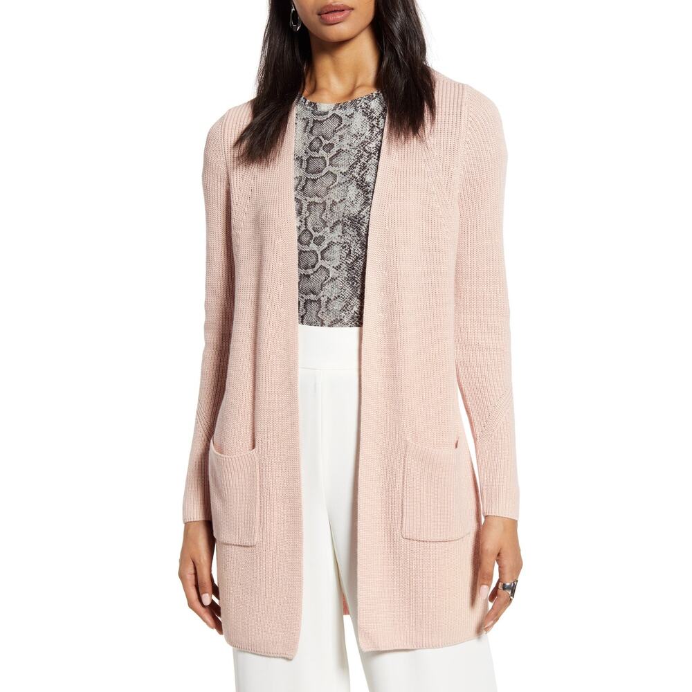Halogen Long Sleeve Open Front Ribbed Cardigan Pink Smoke‎ X-Small